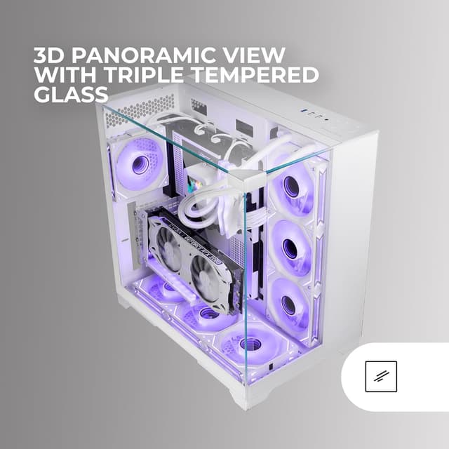 Thumbnail 1 de Mars Gaming MC-VISION case gaming ATX bianco con triplo vetro temperato e supporto liquido fino a 360 mm