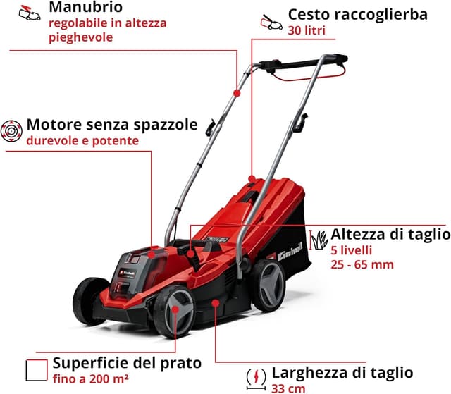 Detalle de Einhell GE-CM 18/33 Li – Tagliaerba a batteria Power X-Change, kit con batteria 4,0 Ah e caricabatteria