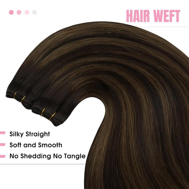 Detalle de YoungSee Echthaar Tressen Braun – Weft Extensions in Dunkelbraun zum Einnähen, 50 cm, 100 g