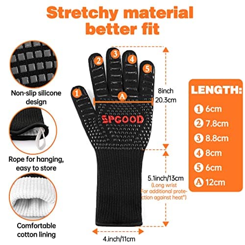 Detalle 2 de SPGOOD guantes de barbacoa y horno resistentes al calor hasta 800℃ (largos, M/XL)