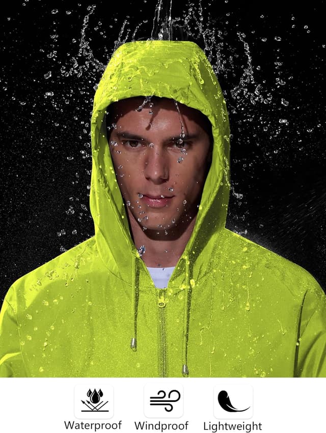 Detalle de UIQUR Men’s Waterproof Rain Jacket Raincoat Windbreaker (Packable, Hooded)