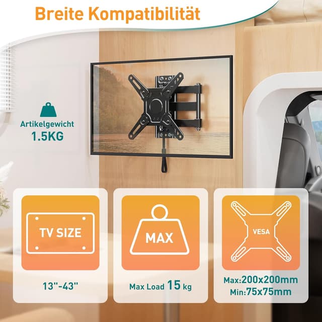 Detalle 2 de ELIVED Supporto TV per camper con serratura, staffa da parete orientabile 13–43