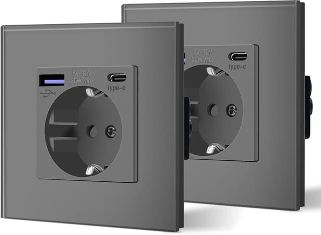 Detalle de BSEED Glas-Steckdose mit 20W USB-C Schnellladen, Unterputz 3-in-1 (2er-Set)