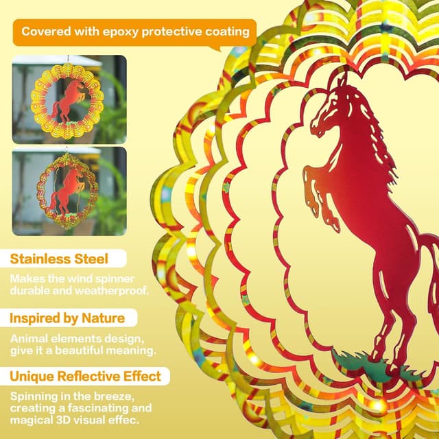 Detalle de Horse Wind Spinners 12-inch 3D Stainless Steel Wind Spinner 🪄