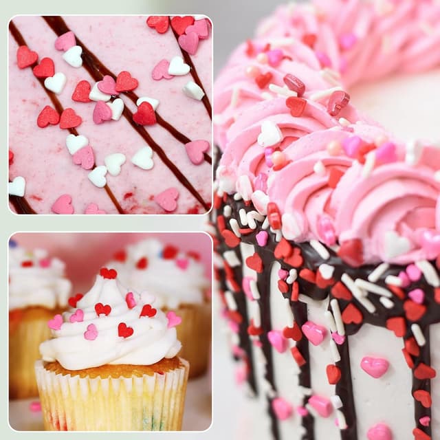 Detalle 2 de Twisweet Essbare Perlenstreusel (rosa-weiße Perlen & Herzchen) 130 g