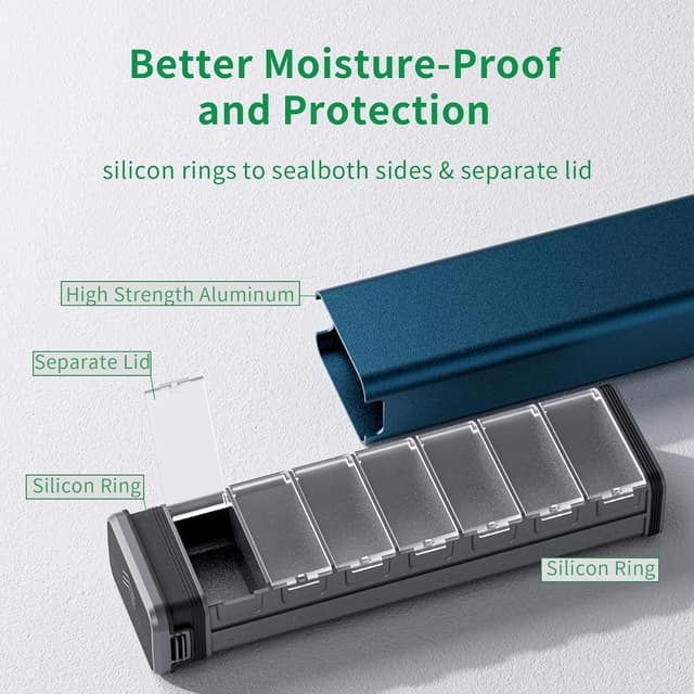 Detalle 2 de Tablettenbox 7 Tage Aluminium, 17 x 5,1 x 3 cm