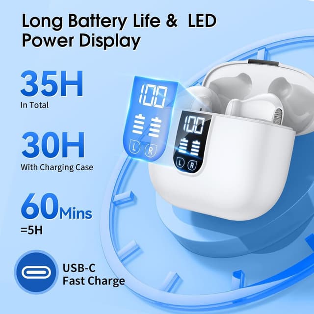Detalle de Kabellose Bluetooth 5.4 In-Ear-Kopfhörer mit 6 Mic & ENC-Noise-Cancelling – 35 Std. Spielzeit, IP7