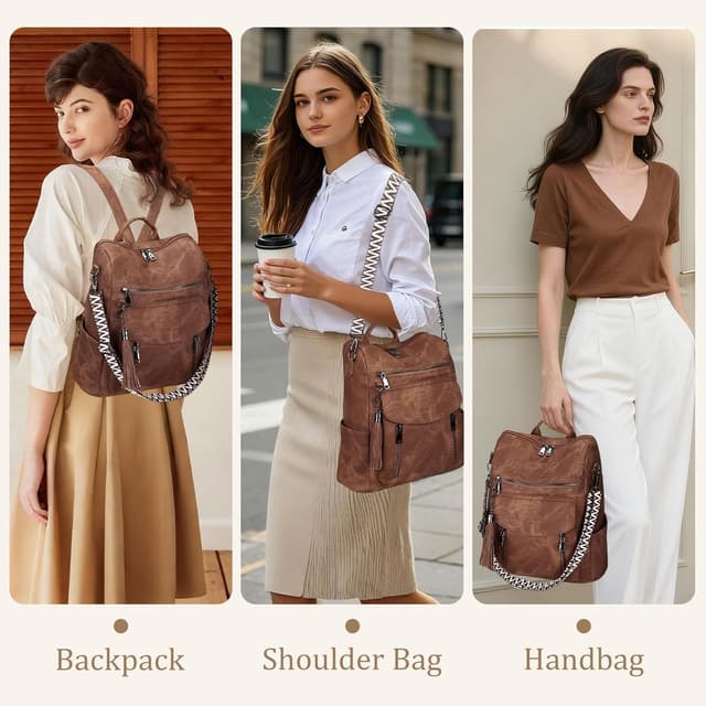 Detalle de LEASOUL women’s vegan leather rucksack bag with anti-theft RFID sleeves