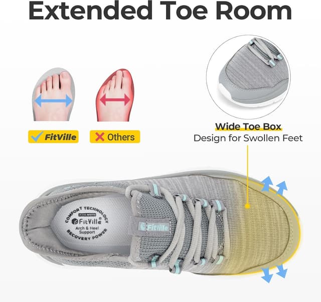 Detalle de FitVille Scarpe da Camminata Donna Pianta Larga Extra Wide: sneakers comode ammortizzate slip-on