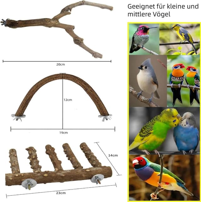 Thumbnail 4 de Vogelständer 3 Stück Naturholz Sitzstangen Set für Vögel 🐦