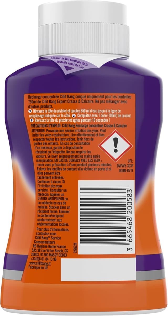 Detalle de Cillit Bang Crasse et Calcaire nettoyant salle de bain 2×200 ml