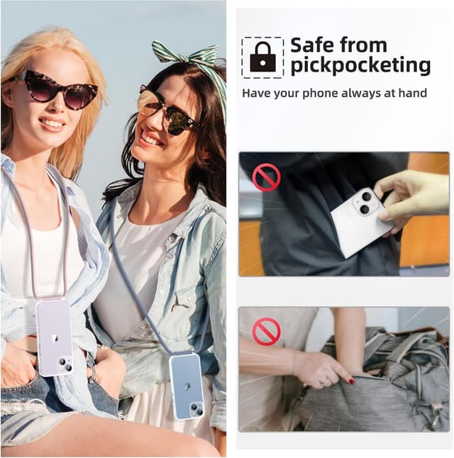 Thumbnail 6 de Vaykwo Cover con cordino per iPhone 14 / iPhone 13 da 6,1" con tracolla regolabile e protezione trasparente (blu)