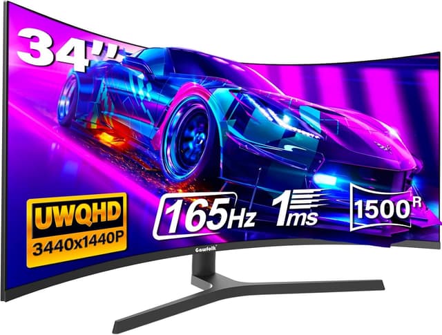Detalle de Gawfolk 34-Zoll Curved Ultrawide Gaming-Monitor (3440×1440, 165 Hz, 1500R) mit VA-Panel und Höhenverstellung