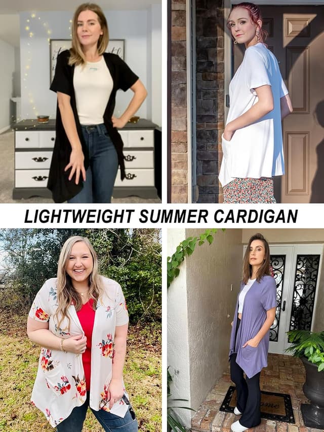 Thumbnail 4 de Wiwclo Veryoung Damen-Cardigan mit kurzen Ärmeln, offen vorne und Taschen – leichter Sommer-Cardigan mit High-Low-Saum