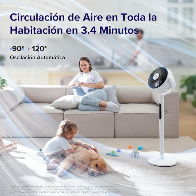 Detalle 2 de LEVOIT Ventilador de Pie Silencioso 20dB 🌀 12 Velocidades, Temporizador