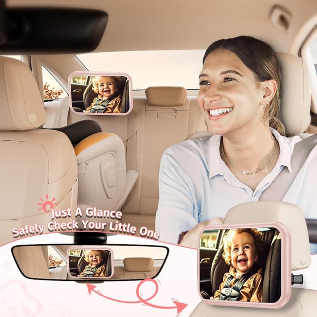 Detalle 2 de Mirrorsafe Baby Car Mirror Pink – rear-facing baby seat mirror with 360° rotation and shatterproof view