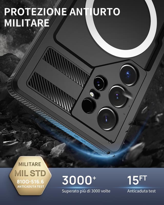 Detalle de Focusor Cover impermeabile IP68 per Samsung Galaxy S26 Ultra, custodia rugged subacquea 360° con protezione schermo, nero