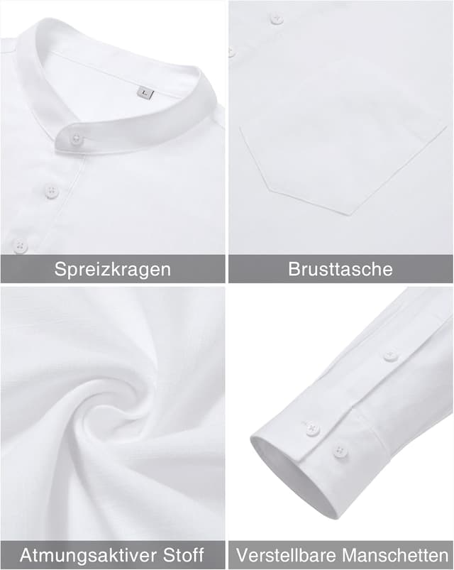 Detalle 2 de J.VER Hemd Herren Leinen-Baumwolle Henley Langarm