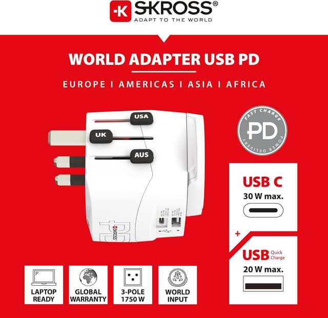 Detalle 2 de Skross AC30PD caricabatterie USB 1750 W