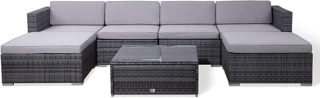 Detalle de EVRE Nevada Grey outdoor rattan sofa set