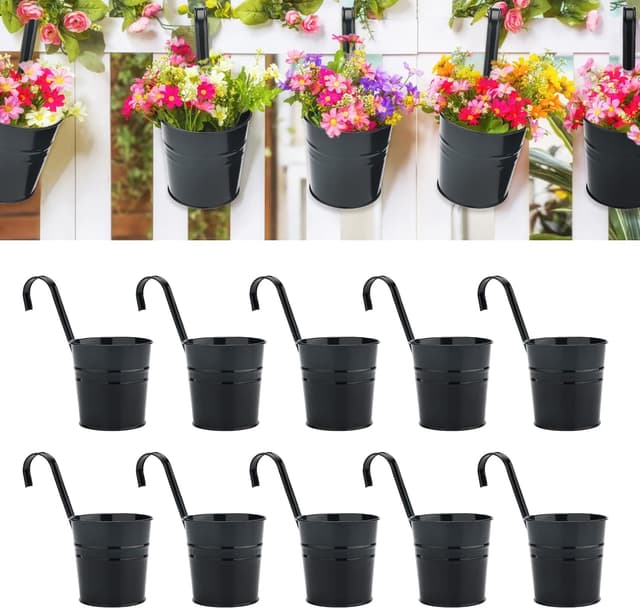 Detalle de KINGLAKE 10-pack 10cm metal hanging plant pots with detachable hook