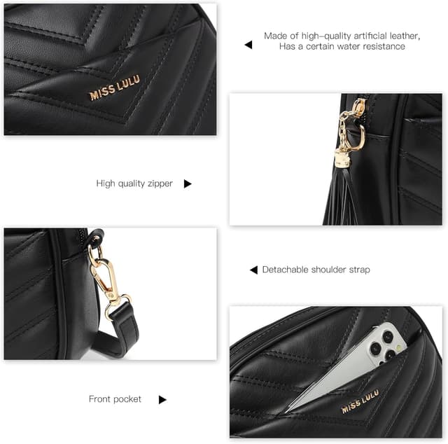Detalle 2 de Miss Lulu Handtasche Damen Umhängetasche klein – Crossbody Bag mit 4 Fächern, verstellbarem Gurt & Handytasche