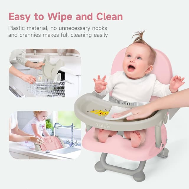 Thumbnail 6 de YOLEO Réhausseur enfant pliable et portable (chaise haute bébé) rose, réglable en hauteur