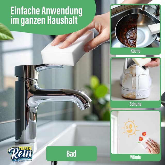 Detalle 2 de Schmutzradierer Schwamm „2,5x längere Lebensdauer“ – 4er Pack Zauberschwamm zum Entfernen von Flecken (ohne Chemie)