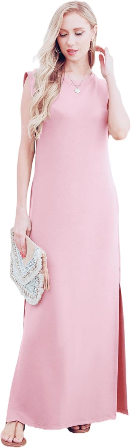 Detalle de GRECERELLE women’s summer maxi dress with split, pockets and sleeveless round neck