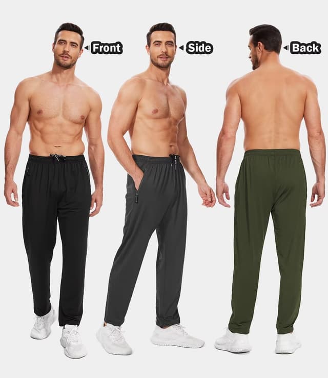 Detalle de lomsoe 3-Pack Men’s Athletic Pants with Zip Pockets (Lightweight Workout Sweatpants)
