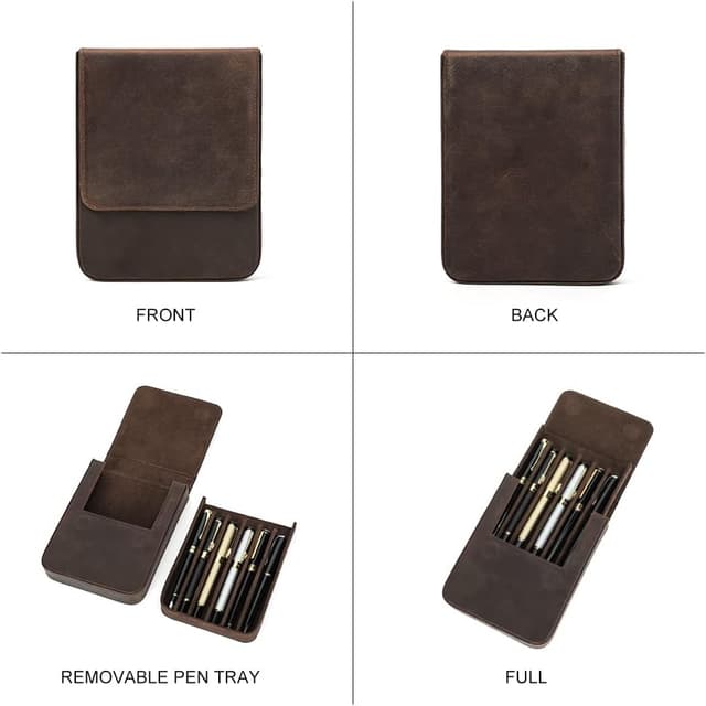 Detalle de Hiram leather pen box for 6 pens with hidden magnetic snap closure (coffee)