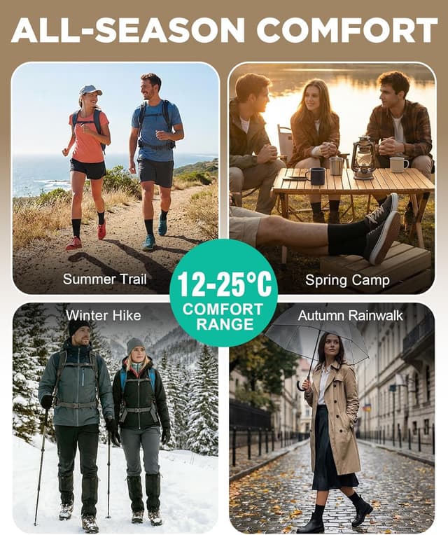 Detalle de TANSTC Merino Wool Hiking Socks (Thick Cushioned) – Anti-blister Breathable Crew Socks, 3 Pairs