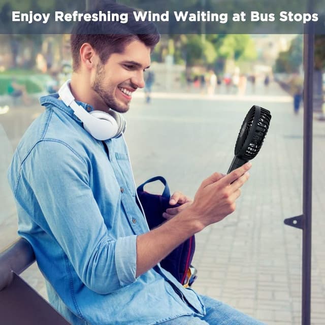 Detalle de EasyAcc EasyAcc Handheld Fan (Portable USB Fan) – Rechargeable, Foldable, 4 Speeds, Up to 17 Hours, Black