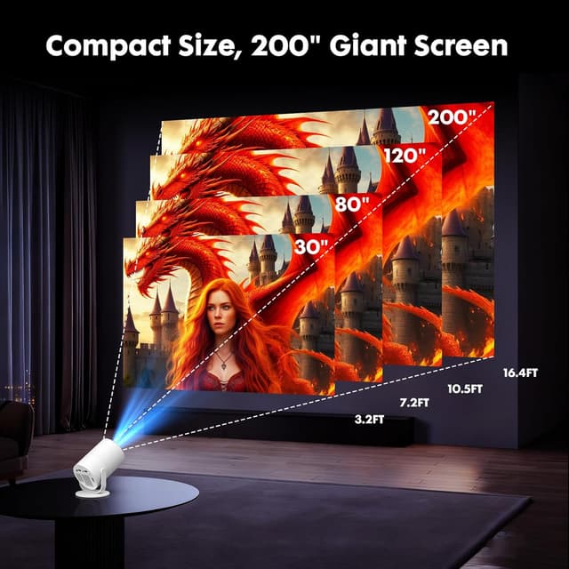 Detalle 2 de Tecaki Mini Projector with Android 14, WiFi 6 & Bluetooth 5.2 (180° rotatable, 1080P, auto keystone)