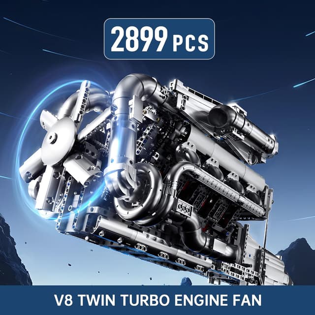 Detalle de Mould King 10168 V8 Motor Bausatz 2899 Teile