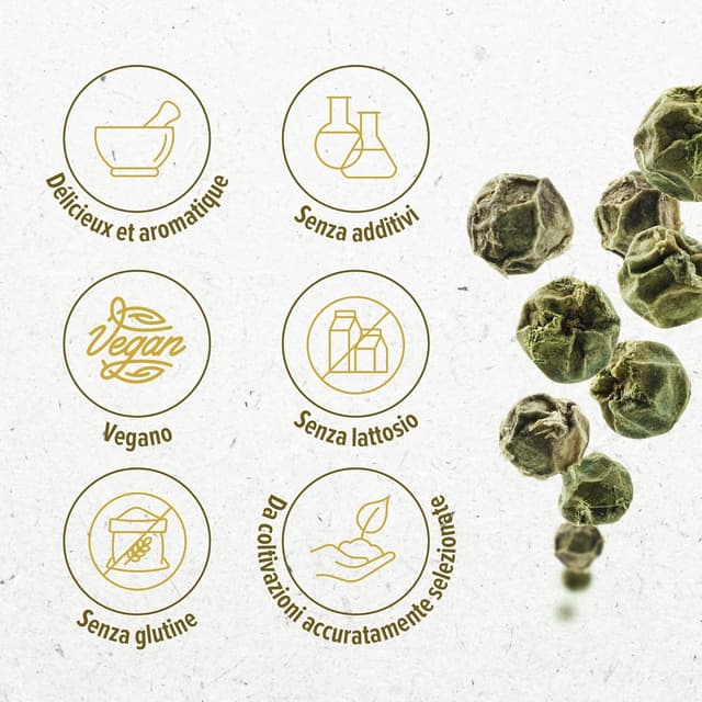 Detalle de Grani di Pepe Verde Monte Nativo (150 g) di Grani di Pepe verde: spezie essiccate per un tocco vivace e fresco