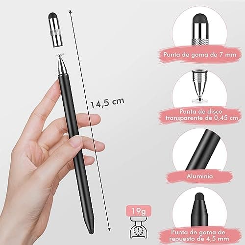 Thumbnail 5 de Lapiz para Tablet MEKO 3 en 1 Lapiz para iPad/iPhone/Samsung/Android/iOS, Lapiz Tactil Tablet de Alta Sensibilidad y Precisión con 10 Puntas de Repuesto (Negro + Oro Rosa)