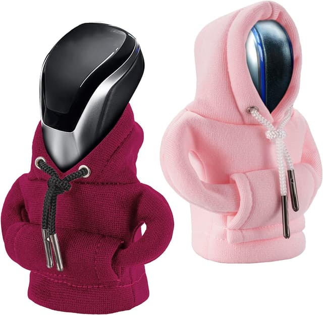 Detalle de CORATED Schaltknauf Abdeckung mit Hoodie-Design für Gangschaltung – Rot & Rosa