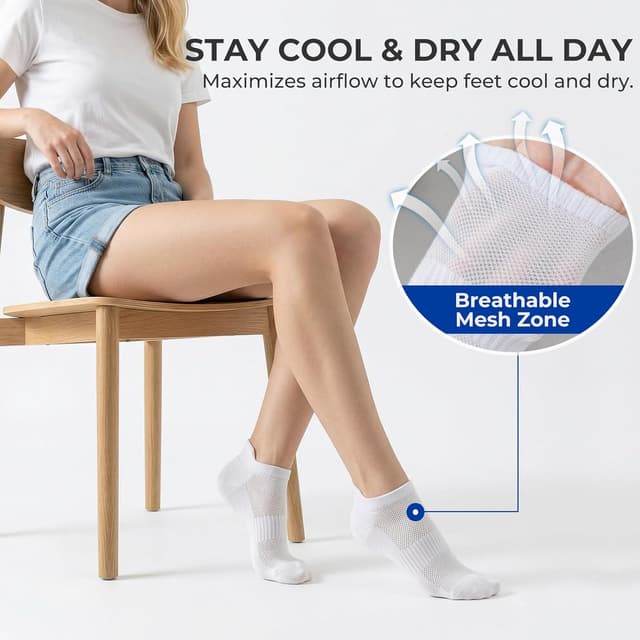 Detalle de Wamicu Chaussettes basses femme (lot de 5) respirantes en coton, anti-transpiration pour running, travail et loisirs