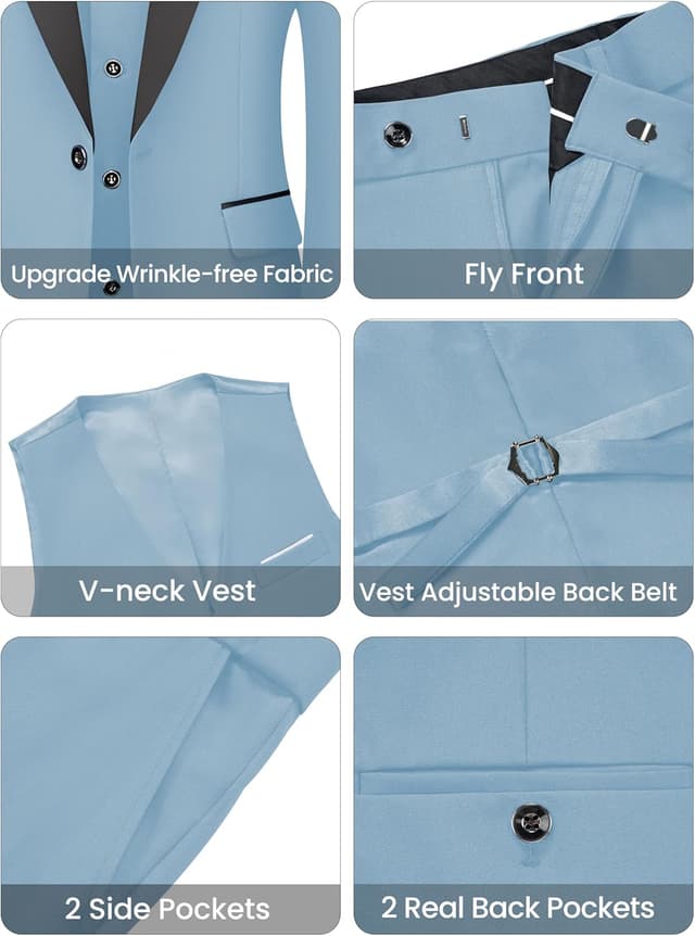 Thumbnail 5 de WULFUL 3 Piece Slim Fit Tuxedo Suit Set