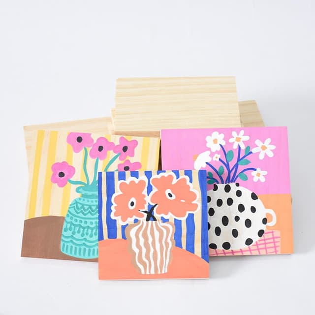 Detalle de Unlackierte quadratische Holzblöcke zum Basteln (15 x 15 x 1,5 cm) aus Kiefernholz, 6 Stück – blanke Holzquadrate für DIY