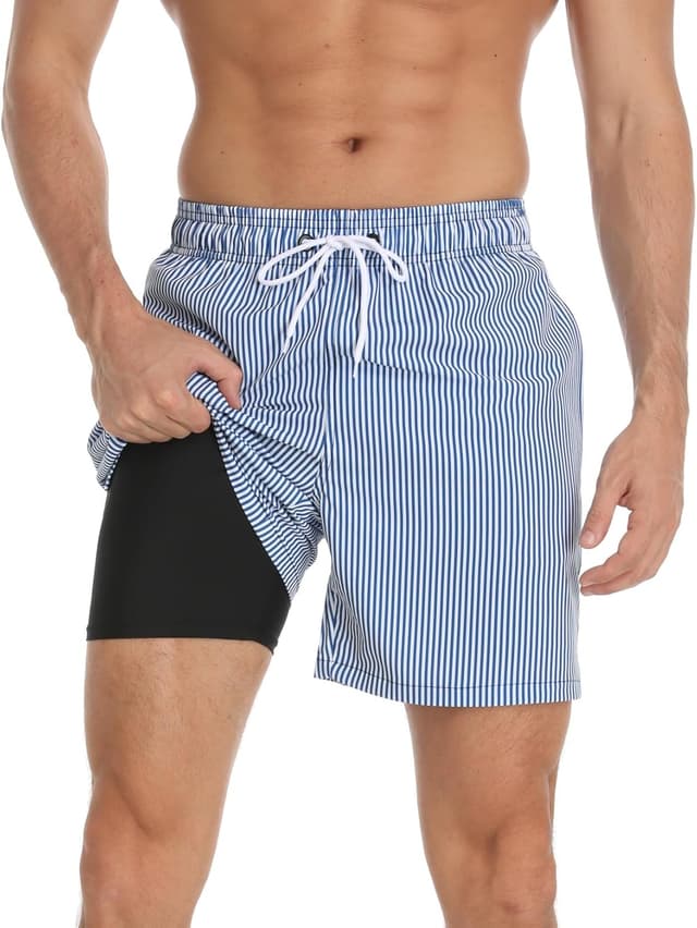 Detalle de Badehose Herren 2-in-1 Schnelltrocknend mit Innenhose und Reißverschlusstaschen