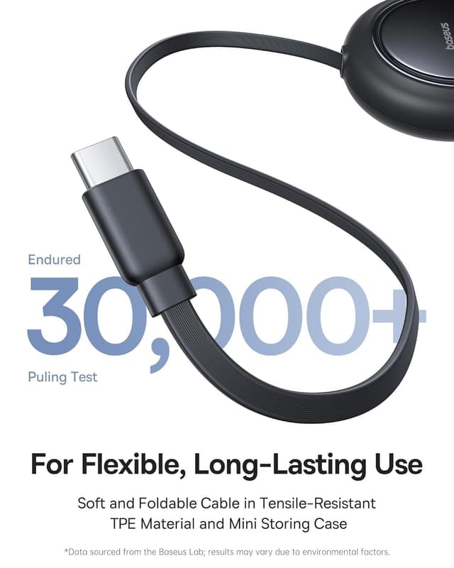 Detalle 2 de Baseus Retractable USB-C Cable 4ft (2-in-1) — Multi Fast Charging, PD up to 100W, 5 Length Presets