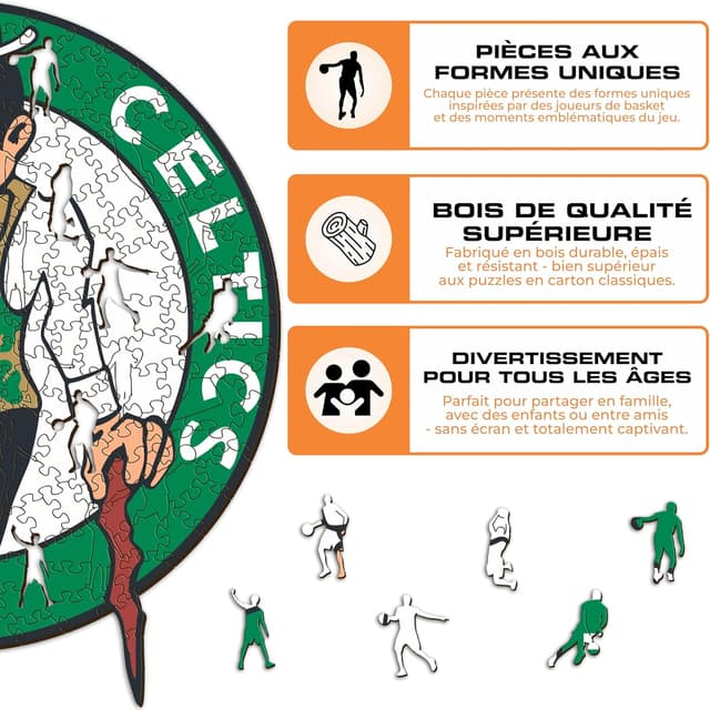 Thumbnail 6 de Iconic Puzzles Boston Celtics – puzzle en bois Logo, taille S (150 pièces) sous licence officielle NBA