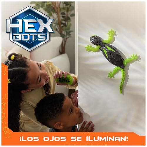 Detalle de HEX BOTS Wallcrawler Gecko, robot reptante con mando y luces para trepar por paredes (juguete 4 años+)