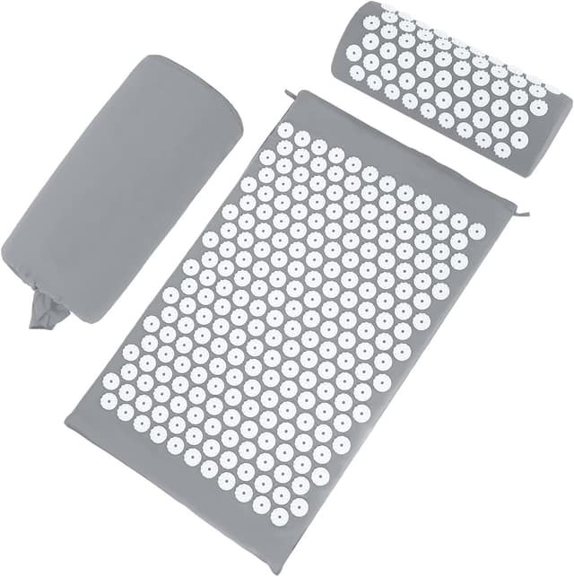 Detalle de Acupressure Mat & Pillow Set for Neck and Back Relief (Gray) – Carry Bag Included