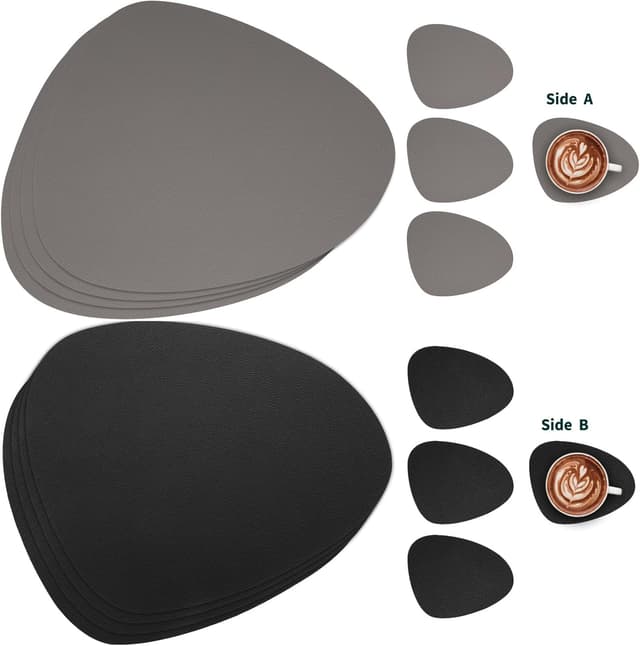 Detalle de Myir JUN Tischsets aus Kunstleder im Doppel-Design (Grau/Schwarz) & passende Untersetzer – Set mit 6