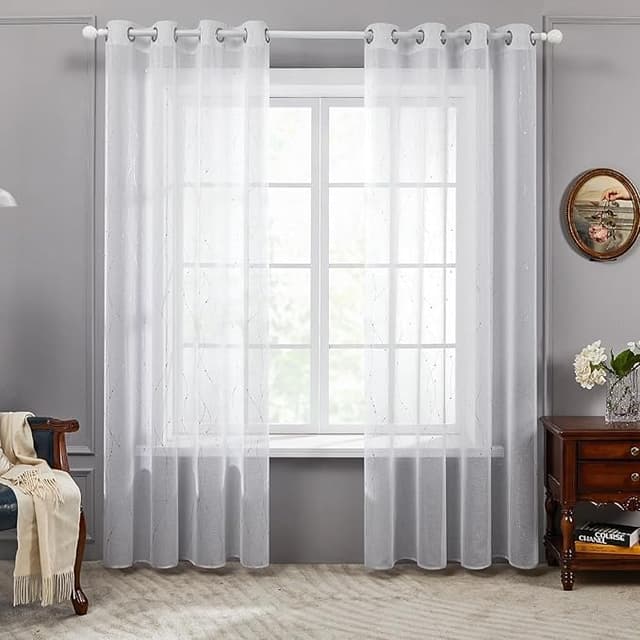 Imagen de Deconovo Cortinas Blancas Infantiles con Motivos Plateados 2P 140x160 🏡 en OfertitasTOP