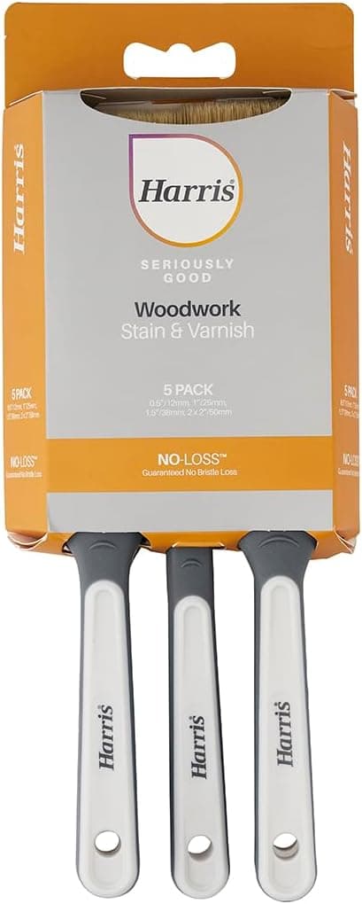 Detalle de Harris Seriously Good Woodwork Stain & Varnish Paintbrushes 5 Pack (0.5in–2in)