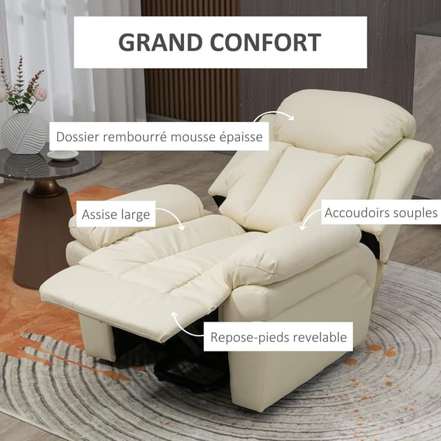 Thumbnail 6 de HOMCOM Fauteuil releveur électrique avec télécommande et repose-pied ajustable, crème